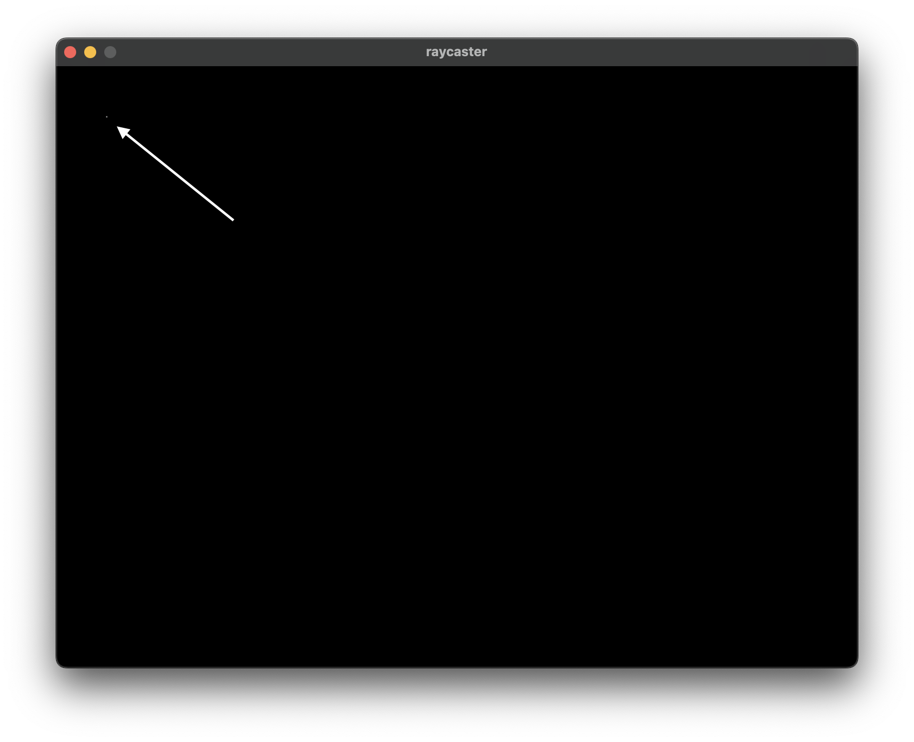 Black application window with single white pixel